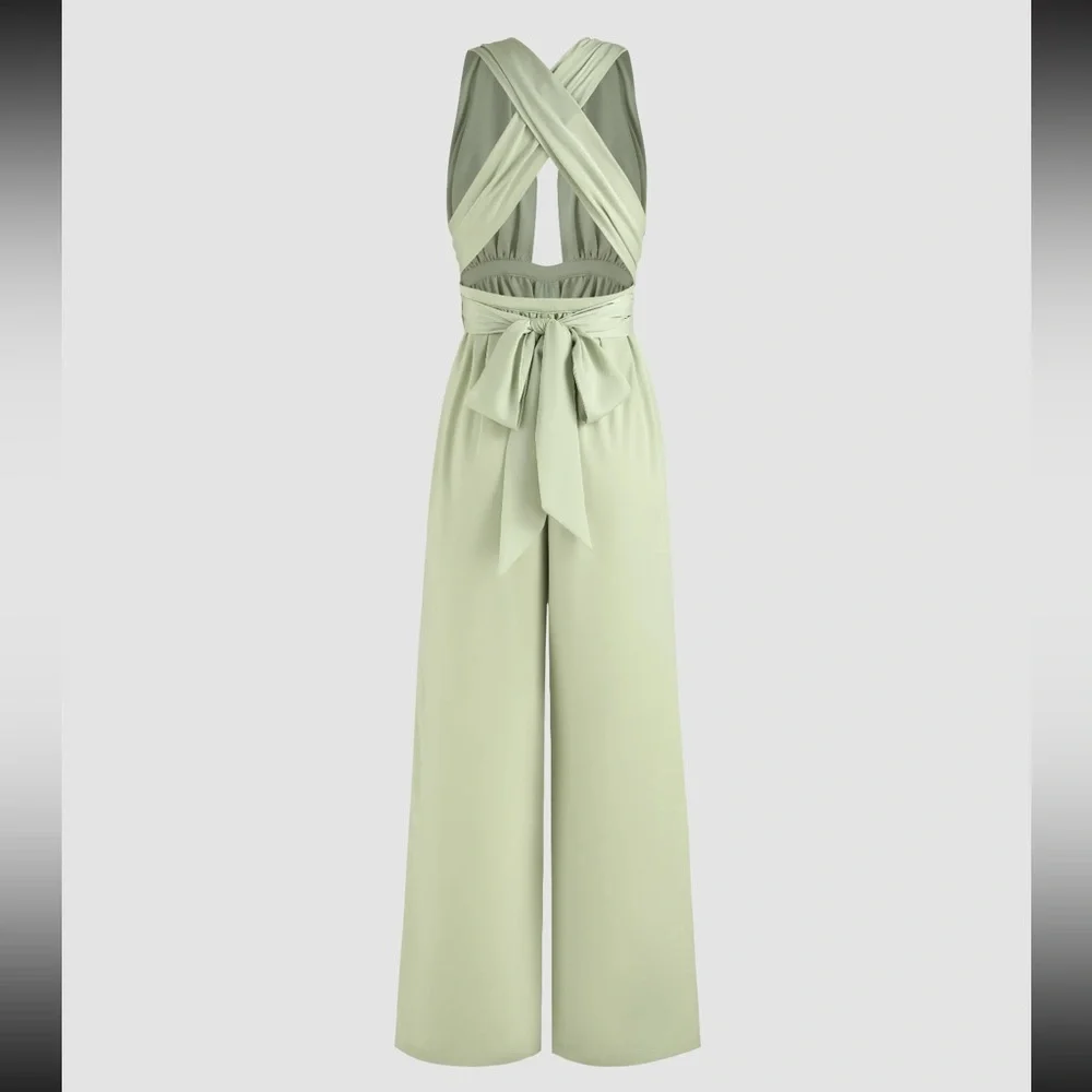 NWT Mint Satin Halter Jumpsuit - Picture 4 of 5